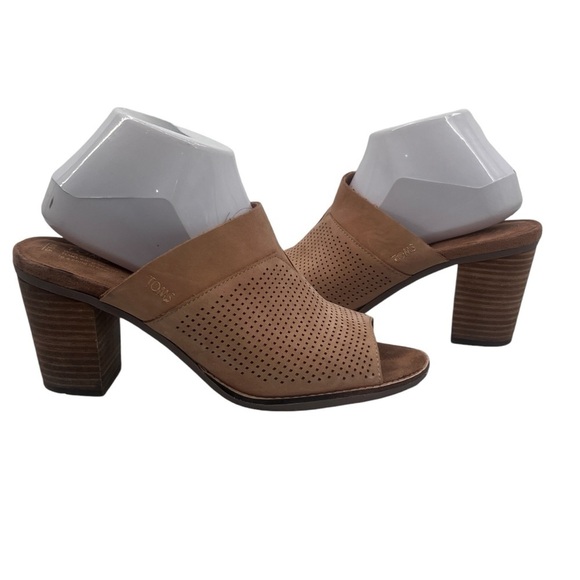 Toms Shoes - TOMS Brown Slip On Perforated Block Heel Mule Sandals Size 9.5 Women’s